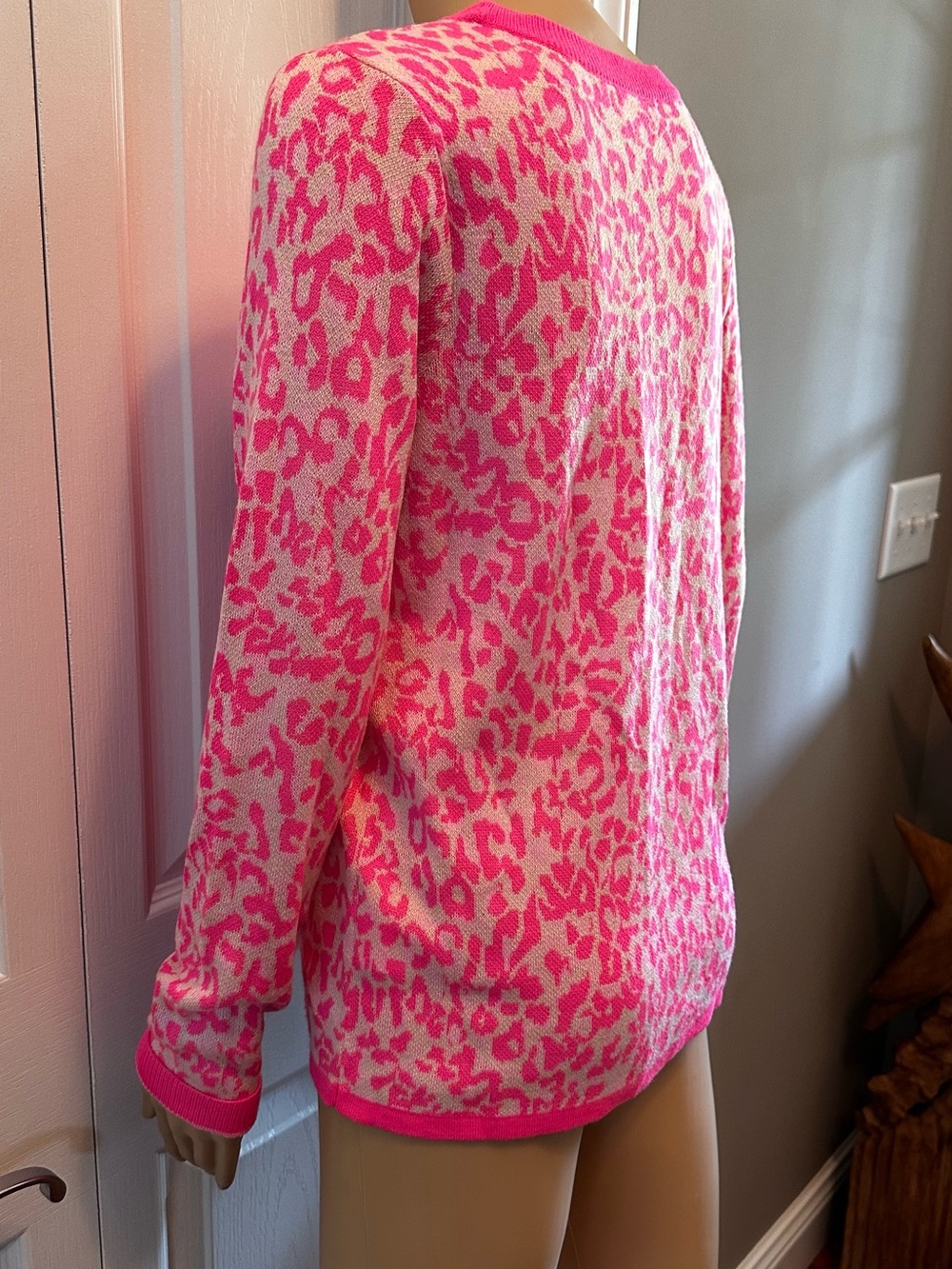 Lilly Pulitzer Hot Pink and Cream Leopard Print Crewneck Sweater - Picture 5 of 8